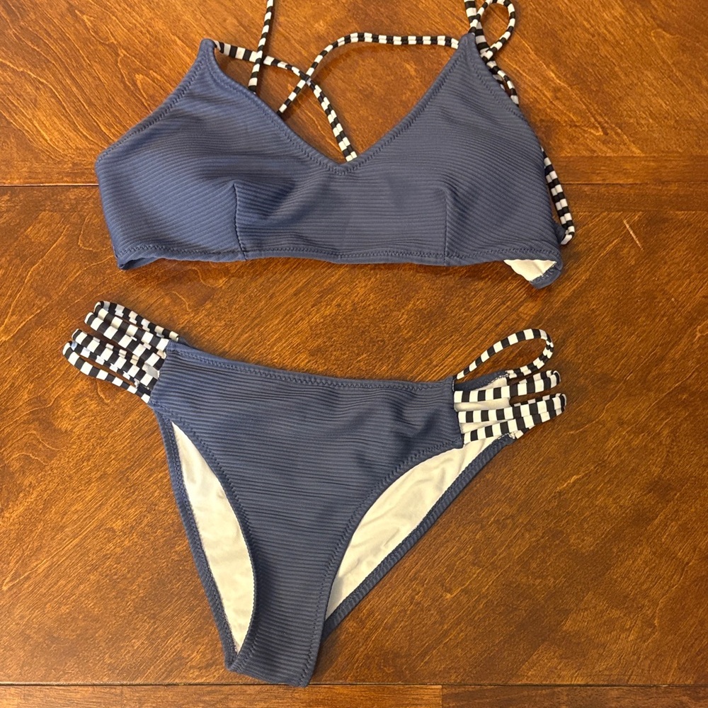 Blue Striped Bikini Set